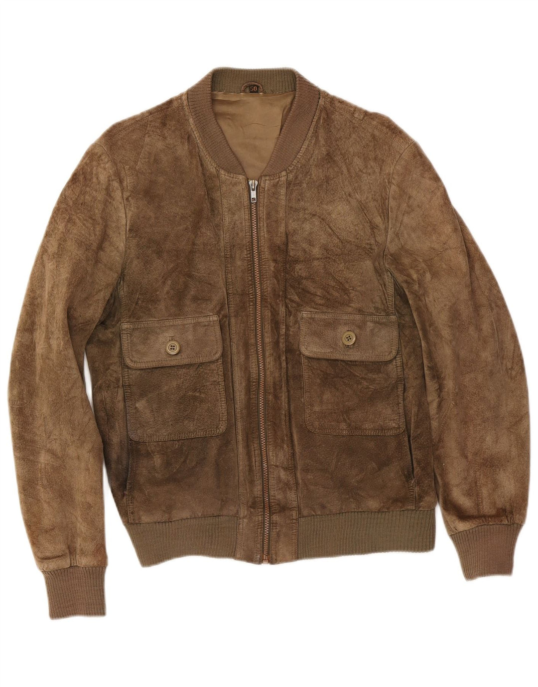 Giubbotto bomber vintage in pelle scamosciata da donna IT 50 XL in pelle kaki