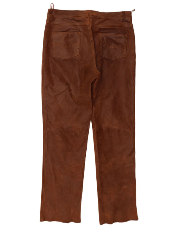 Pantaloni vintage da uomo in pelle scamosciata dritti IT 48 medi W32 L31 in pelle marrone