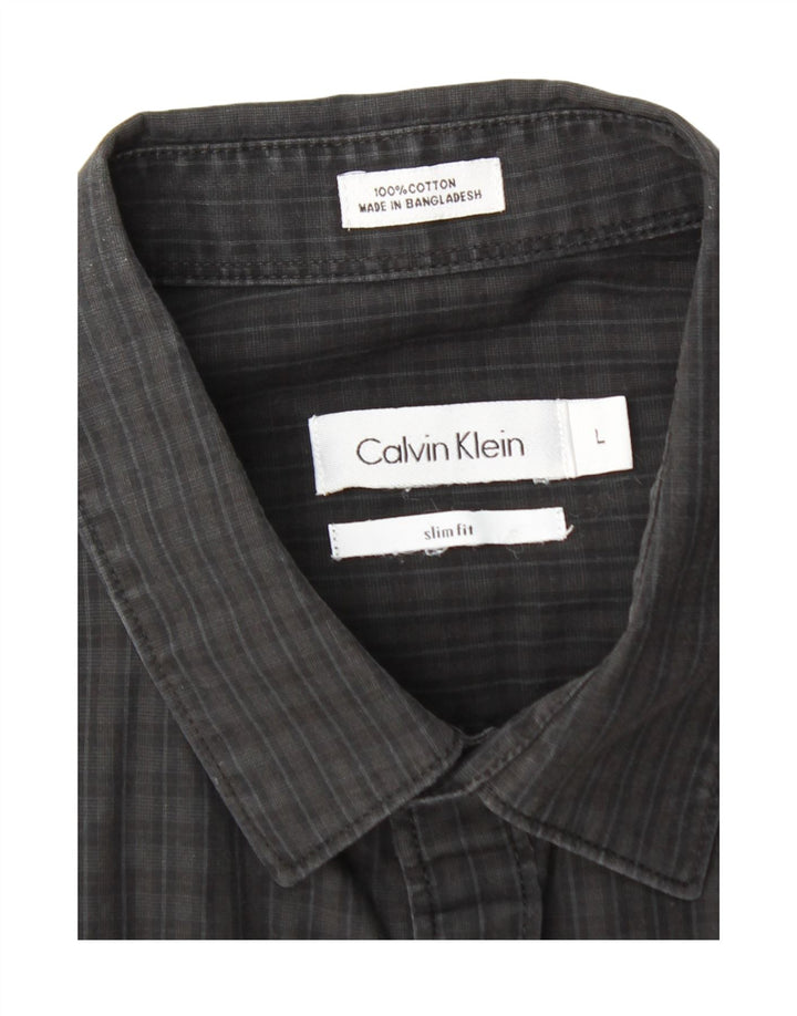 Camicia slim fit da uomo Calvin Klein, cotone a quadri neri grandi