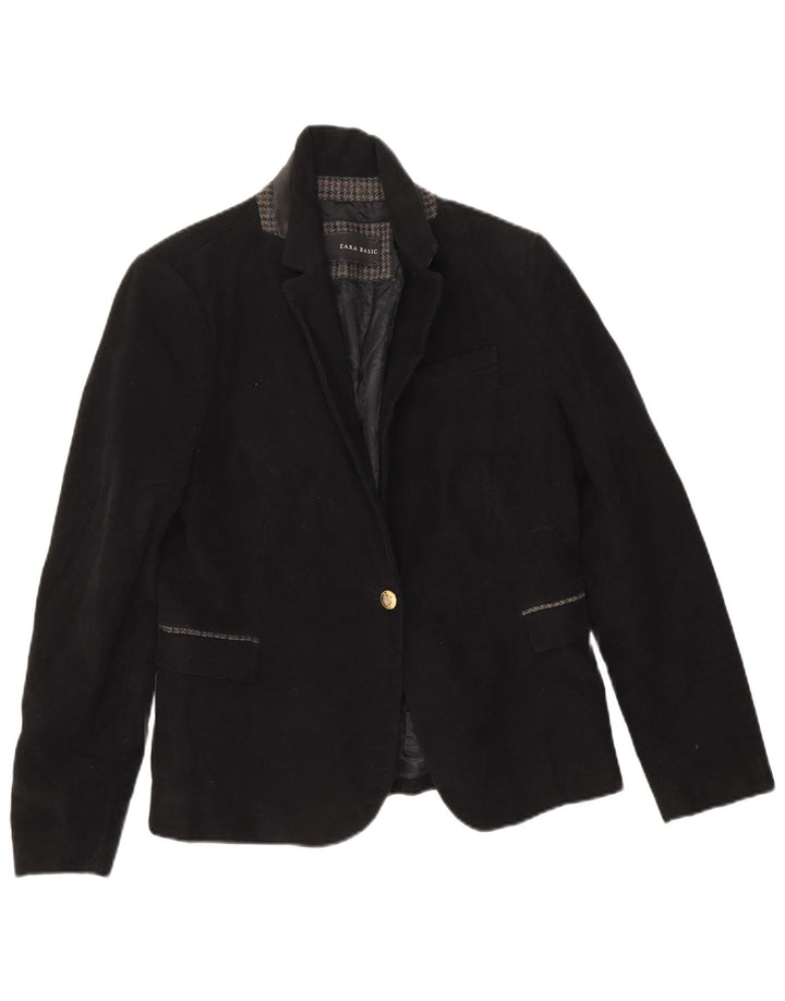 Giacca blazer a 1 bottone da donna Zara UK 14 grande cotone nero