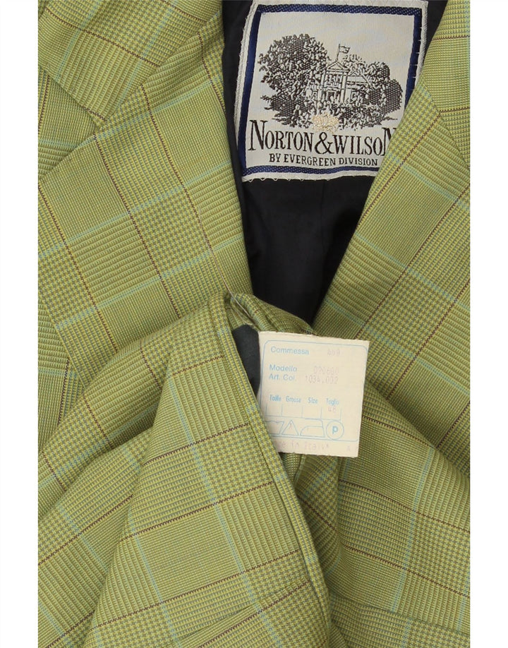 Giacca blazer a 2 bottoni da donna Norton & Wilson IT 46 grande motivo a quadri verdi