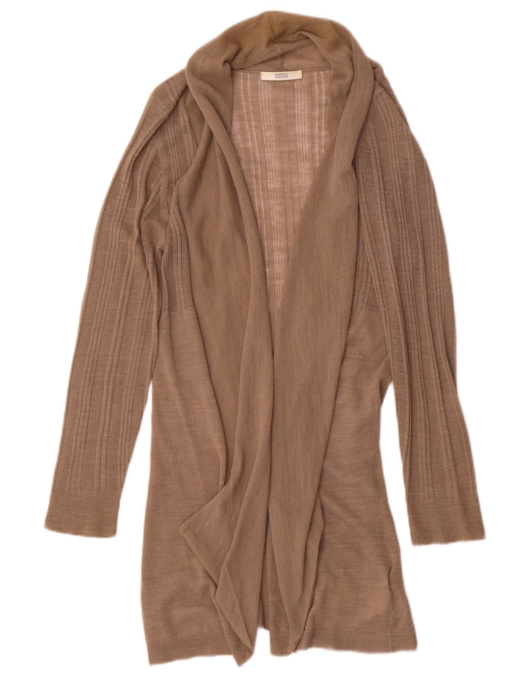 Maglione cardigan aperto lungo da donna Marks & Spencer UK 14 Marrone medio