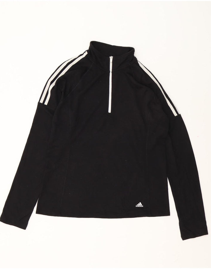 Top della tuta da ginnastica Adidas da uomo con zip e collo, poliestere nero medio