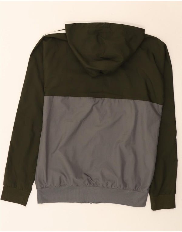 Giacca da ginnastica da uomo con cappuccio Adidas, piccola, in poliestere color block grigio