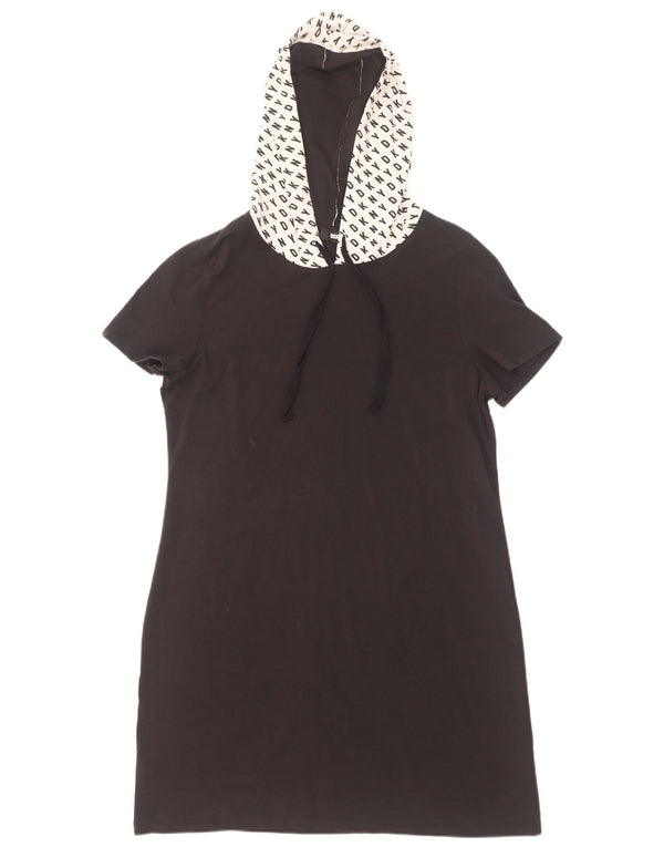 Abito t-shirt con cappuccio grafico da donna Dkny UK 18 XL cotone color block nero