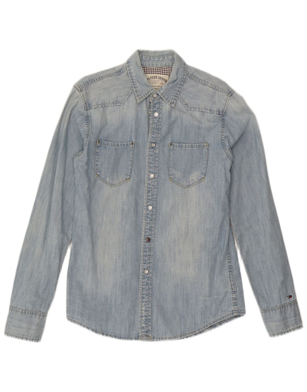 Camicia di jeans da uomo Tommy Hilfiger piccola in cotone blu