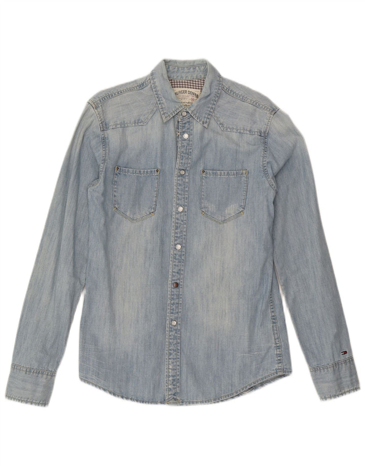 Camicia di jeans da uomo Tommy Hilfiger piccola in cotone blu