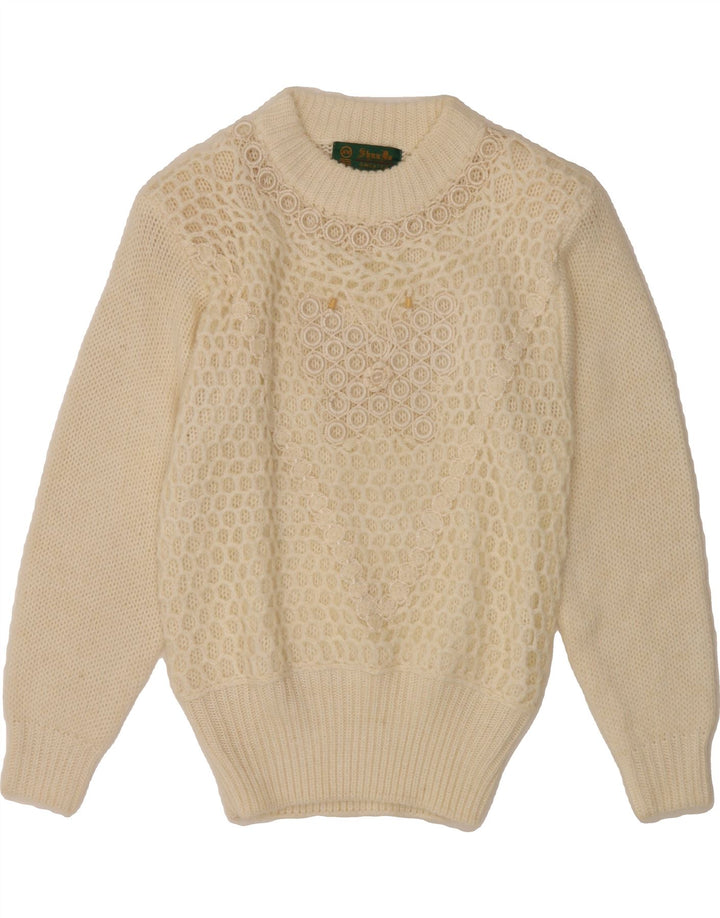 VINTAGE Womens Boat Neck Jumper Sweater UK 12 Medium Off White Vintage Vintage and Second-Hand Vintage from Messina Hembry 