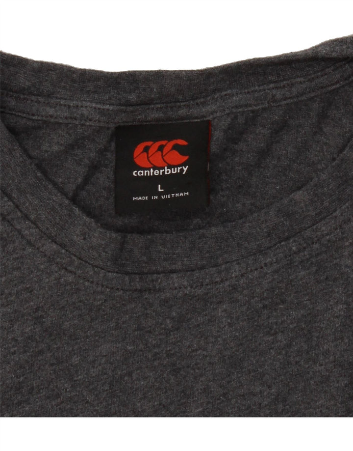 CANTERBURY Mens Graphic T-Shirt Top Large Grey Cotton Vintage Canterbury and Second-Hand Canterbury from Messina Hembry 