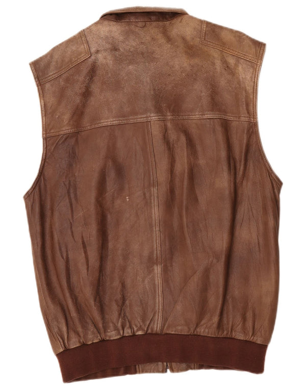 Gilet utility in pelle da uomo Exquisit IT 52 XL Marrone