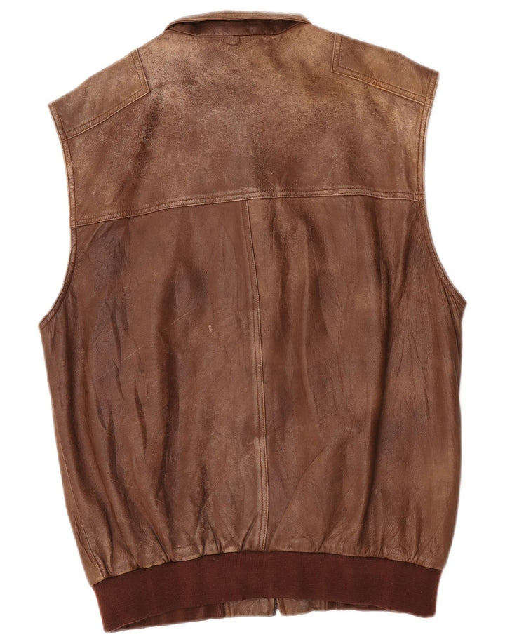 Gilet utility in pelle da uomo Exquisit IT 52 XL Marrone