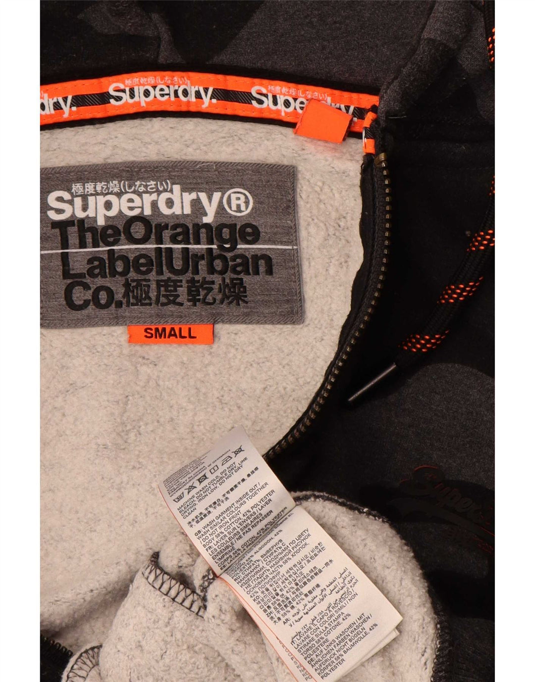 Maglione con cappuccio e zip da uomo Superdry piccolo in cotone mimetico grigio
