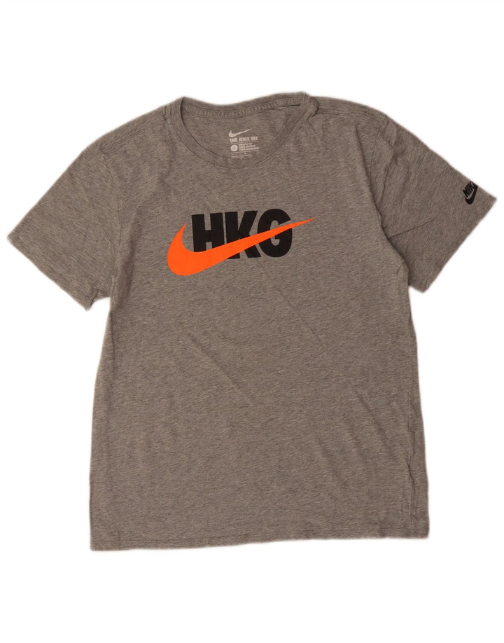 NIKE T-shirt grafica da donna con taglio atletico Top UK 14 Large in cotone grigio