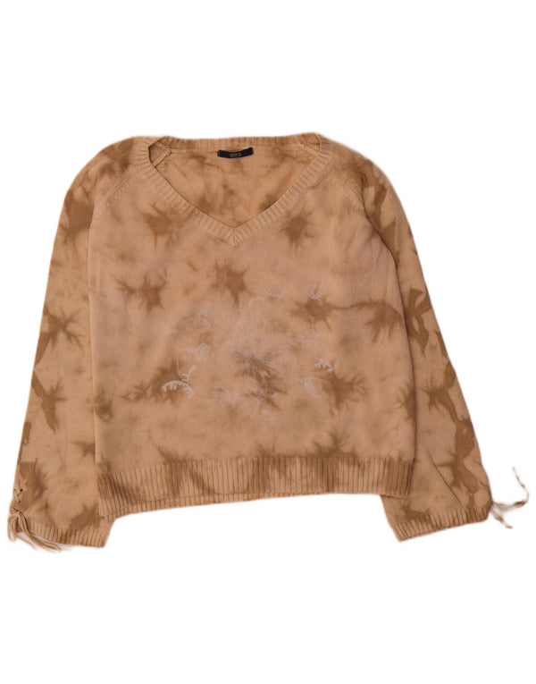 Maglione con scollo a V grafico da donna Marks & Spencer UK 20 2XL Cotone beige