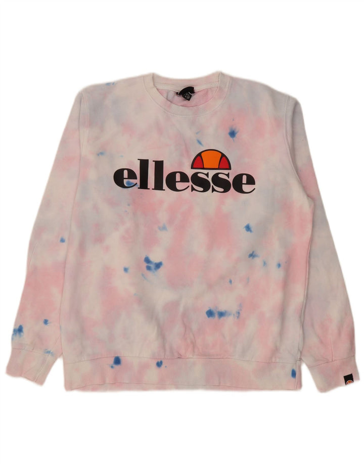 Felpa grafica da donna Ellesse, maglione UK 12, cotone tie dye, rosa medio
