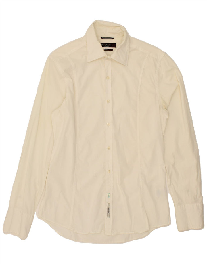 GUESS Mens Stretch Shirt Medium Off White Cotton Vintage Guess and Second-Hand Guess from Messina Hembry 