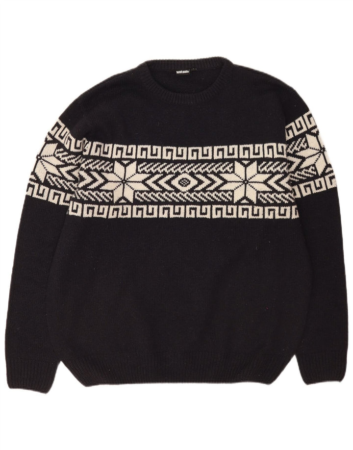 Maglione maglione girocollo da uomo Watson's, grande, nero, in poliacrilico Fair Isle