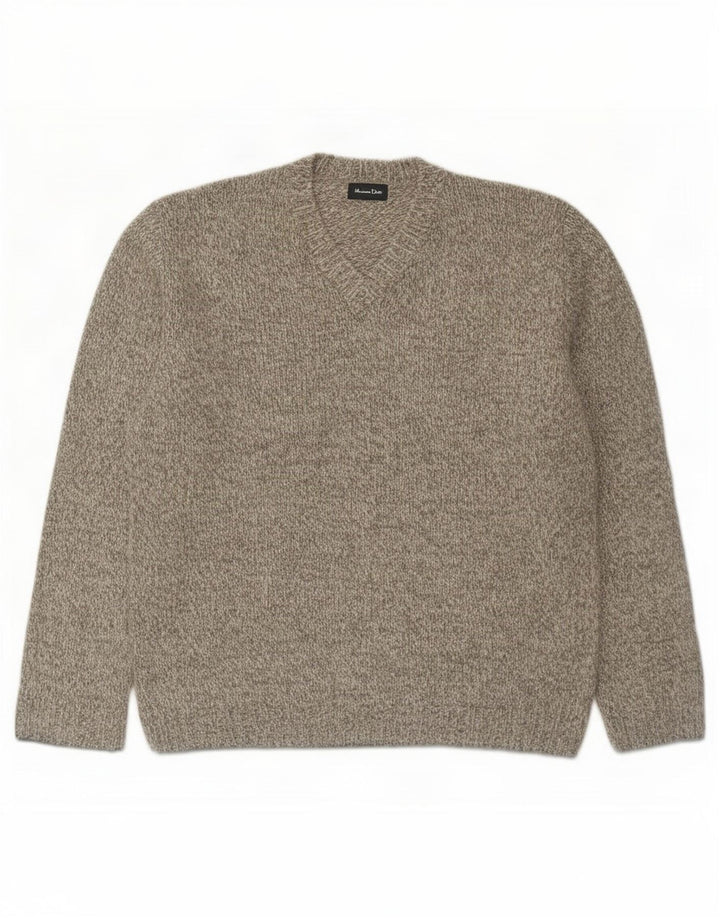 Maglione maglione da uomo con scollo a V Massimo Dutti 2XL lana screziata grigia