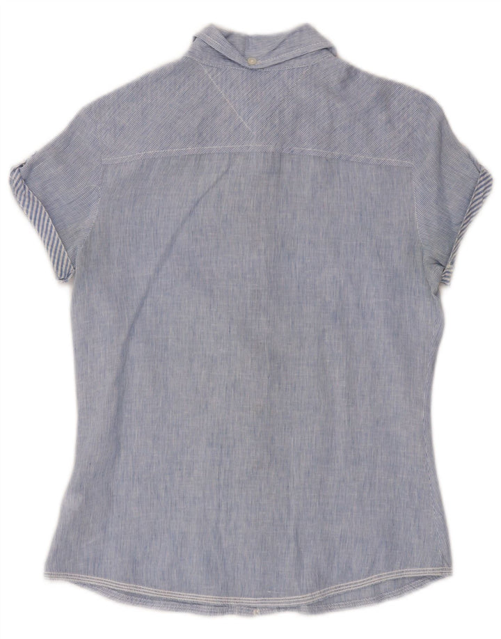 TOMMY HILFIGER Camicia a maniche corte da donna Camicetta UK 6 XS Lino a righe blu