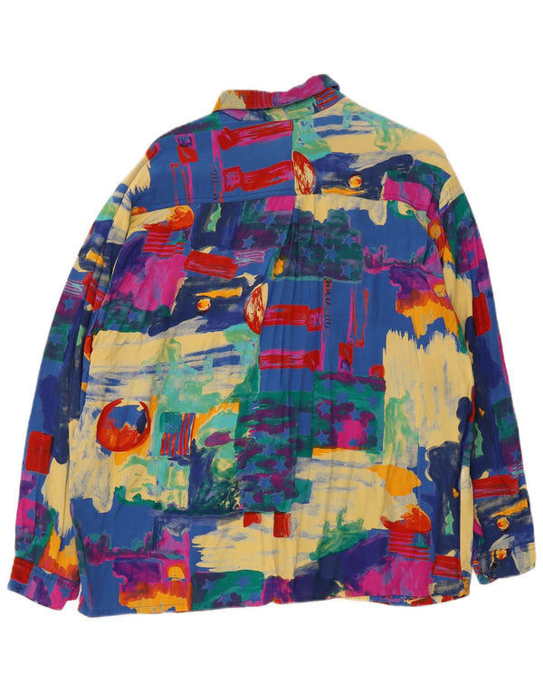 Camicetta camicia vintage da donna UK 18 XL multicolore color block