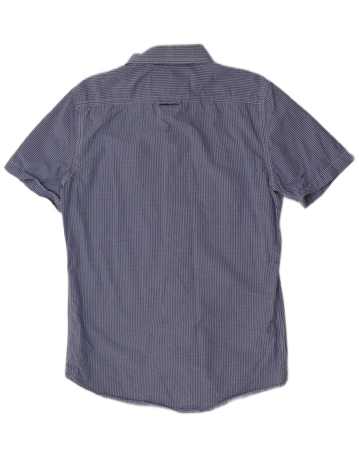 Camicia a maniche corte da uomo Superdry in cotone a quadretti blu medio