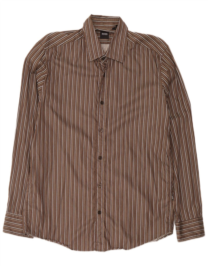 Camicia da uomo Hugo Boss in cotone gessato marrone medio