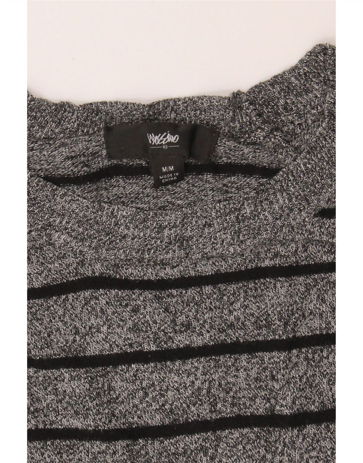 MOSSIMO Womens Boat Neck Jumper Sweater UK 12 Medium Grey Striped Nylon Vintage Mossimo and Second-Hand Mossimo from Messina Hembry 