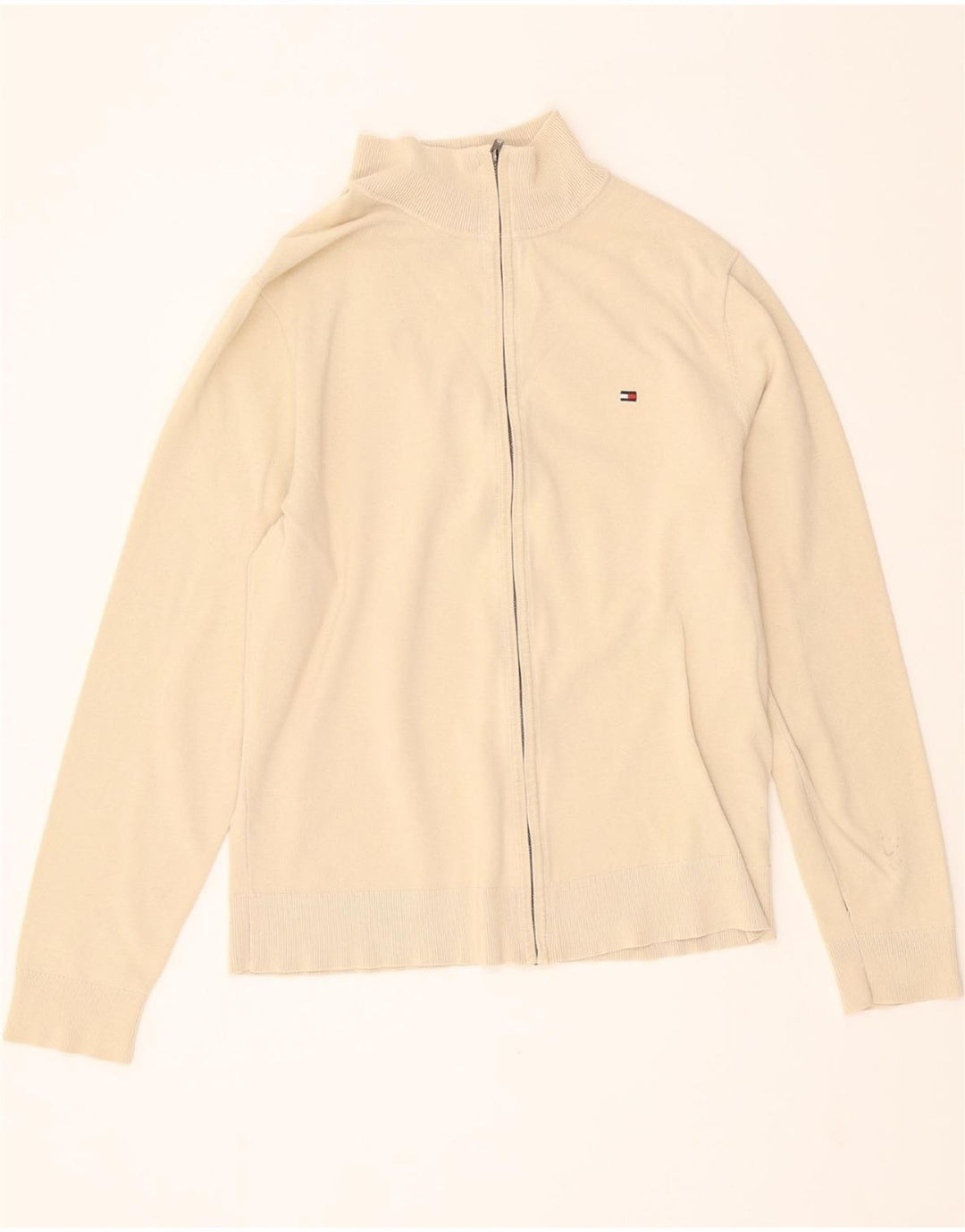 TOMMY HILFIGER Womens Cardigan Sweater UK 14 Medium Beige Cotton Vintage Tommy Hilfiger and Second-Hand Tommy Hilfiger from Messina Hembry 