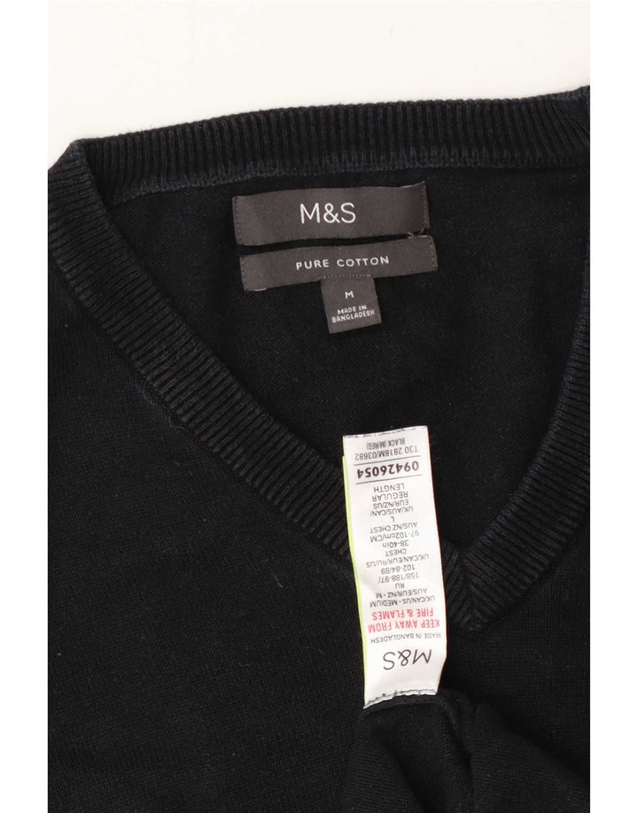 Maglione da uomo con scollo a V Marks & Spencer in cotone nero medio