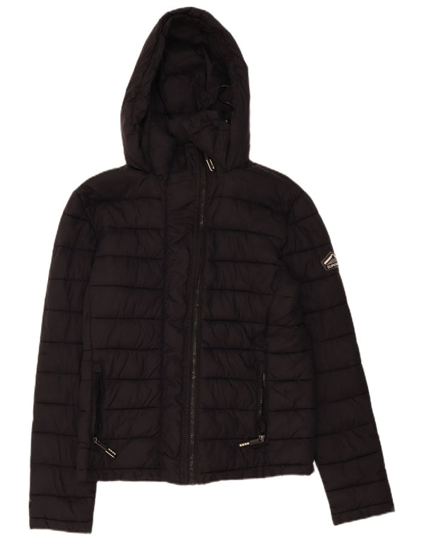 Giacca imbottita con cappuccio da donna Superdry UK 14 poliestere nero medio
