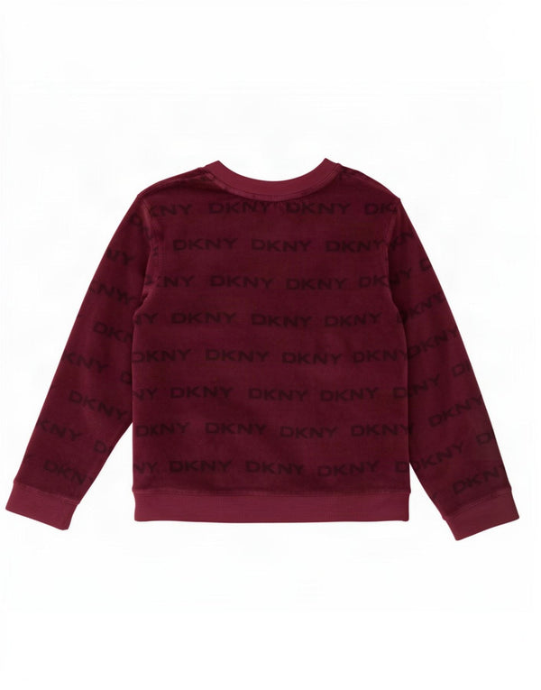 Top grafico da donna Dkny a maniche lunghe UK 18 XL poliestere marrone