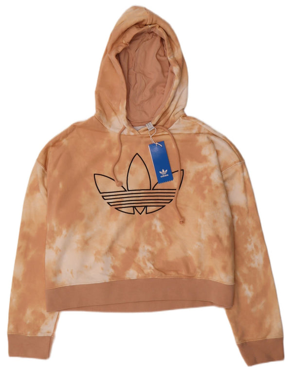 Adidas Donna Felpa con cappuccio grafica corta Felpa UK 14 Large Beige Tie Dye Cotton