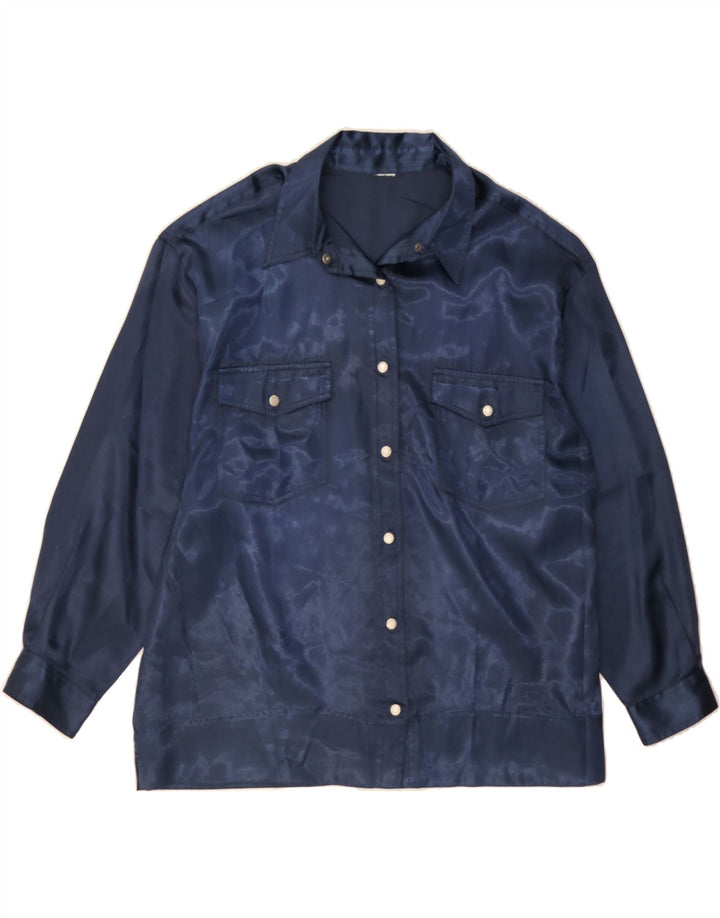 VINTAGE Womens Shirt Blouse UK 20 2XL Navy Blue Vintage Vintage and Second-Hand Vintage from Messina Hembry 