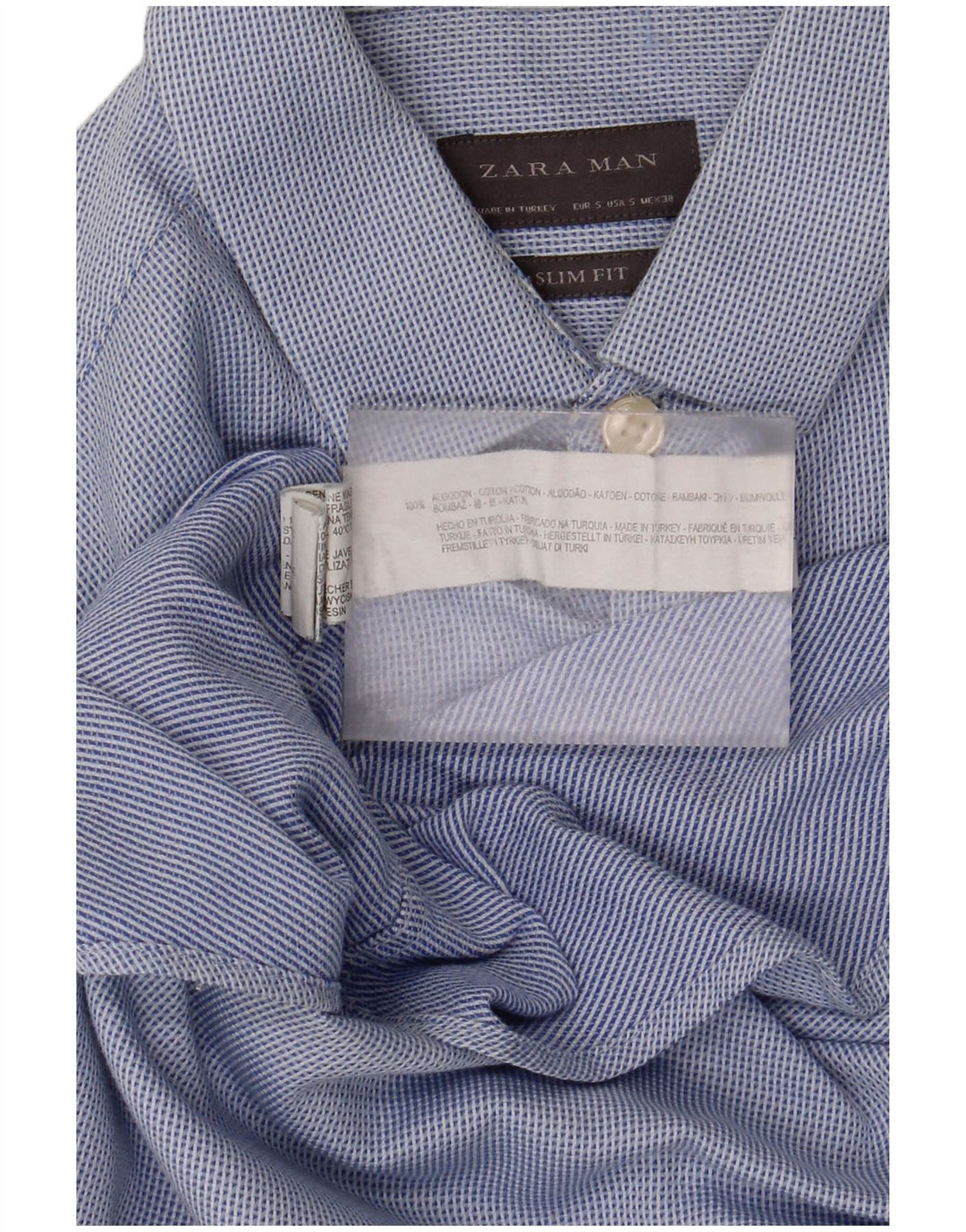 Camicia Zara da uomo slim fit piccola in cotone maculato blu