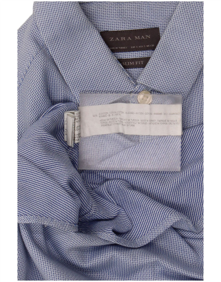 Camicia Zara da uomo slim fit piccola in cotone maculato blu