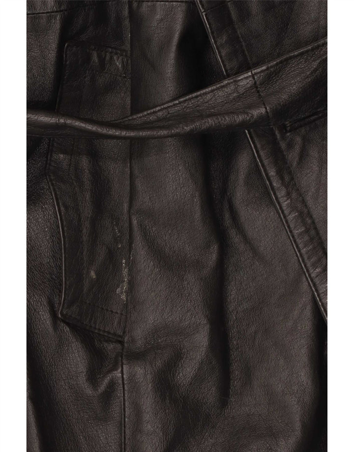 Cappotto vintage in pelle doppio petto da donna UK 16 grande Nero
