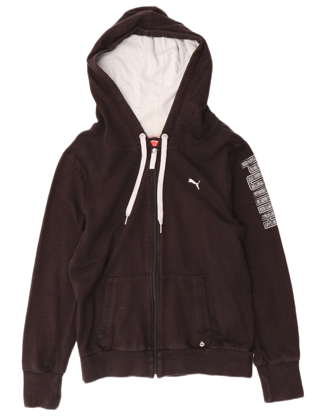 Felpa con cappuccio e zip grafica PUMA da donna UK 14 cotone nero medio