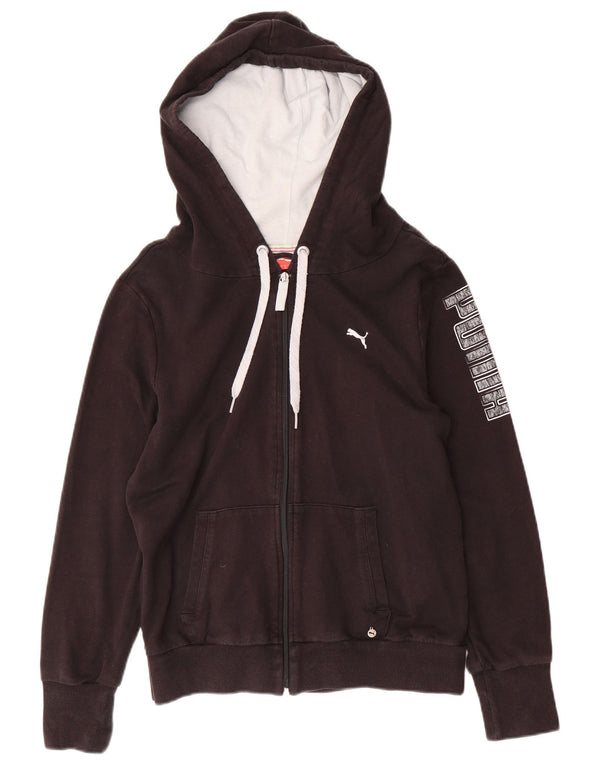 Felpa con cappuccio e zip grafica PUMA da donna UK 14 cotone nero medio