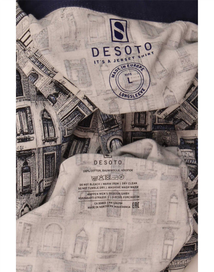 Camicia Desoto da uomo con motivo astratto, grande cotone blu