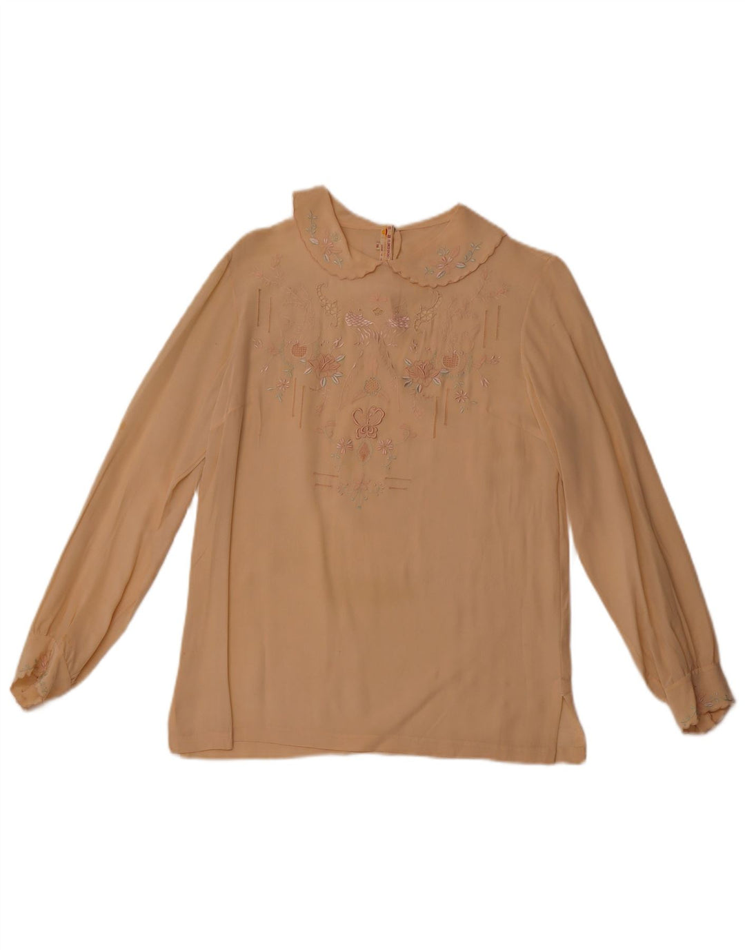 Camicetta da donna a maniche lunghe VINTAGE EU 36 piccola seta floreale beige