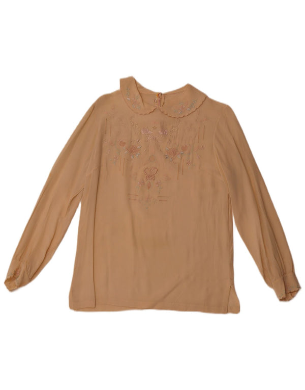 Camicetta da donna a maniche lunghe VINTAGE EU 36 piccola seta floreale beige