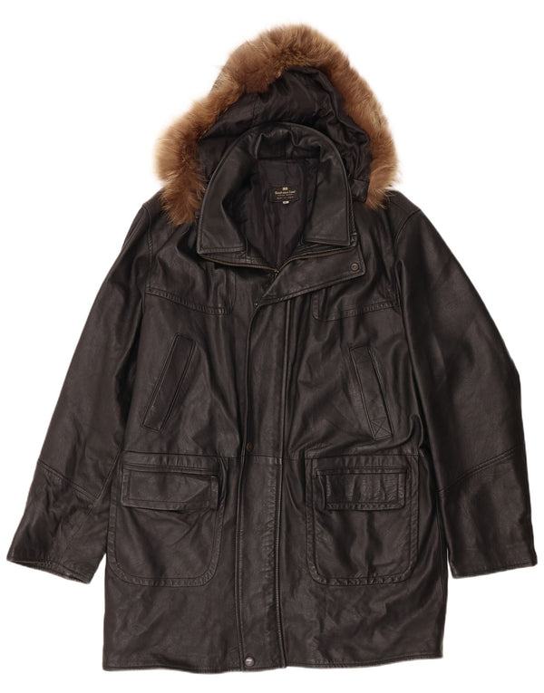 Cappotto in pelle con cappuccio da uomo Gianfranco Cenci UK 42 XL Nero