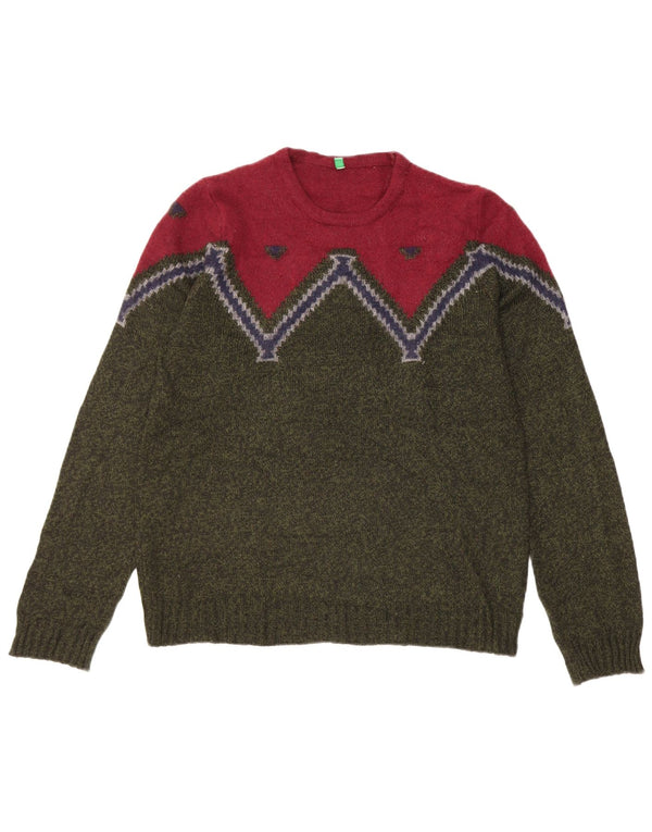 Maglione maglione girocollo da donna Benetton UK 16 Large Khaki Colourblock
