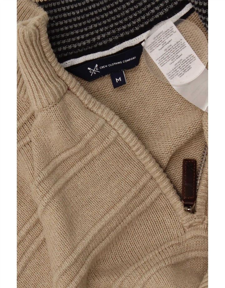 Crew Clothing Maglione da uomo con vestibilità regolare e collo con zip, in cotone beige medio