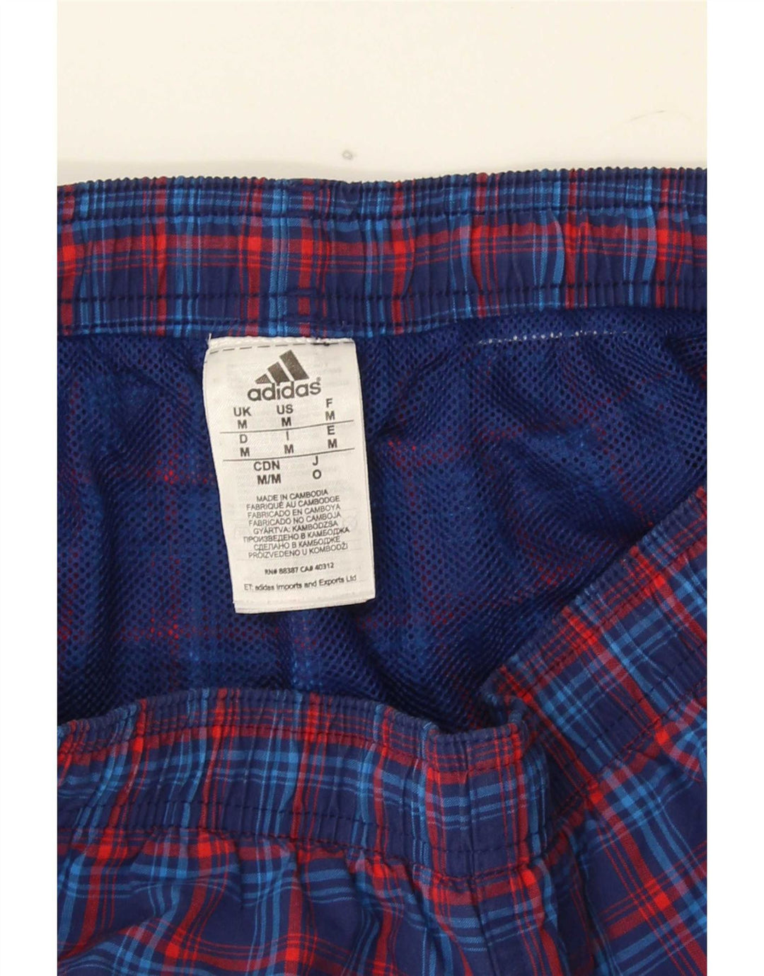 Pantaloncini sportivi da uomo Adidas medi in poliestere a quadri blu navy