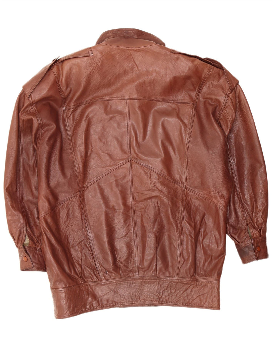 Giacca in pelle militare vintage da donna UK 18 XL Marrone