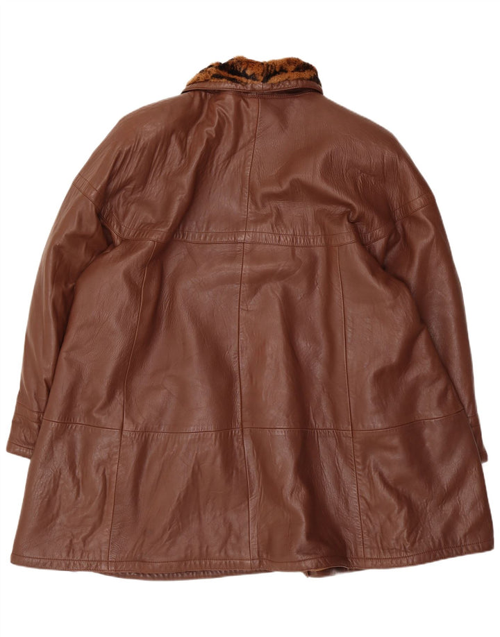 Giacca vintage reversibile da donna UK 18 XL marrone con stampa animalier