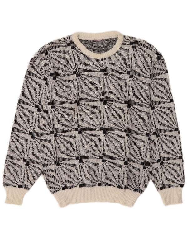 Maglione maglione girocollo da uomo vintage geometrico bianco medio