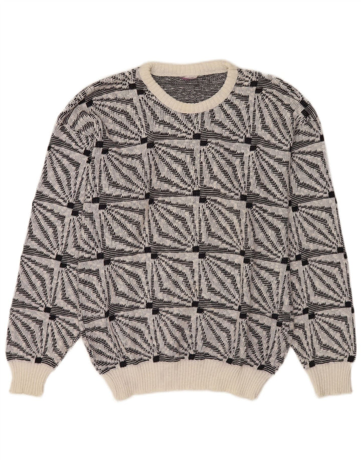 Maglione maglione girocollo da uomo vintage geometrico bianco medio