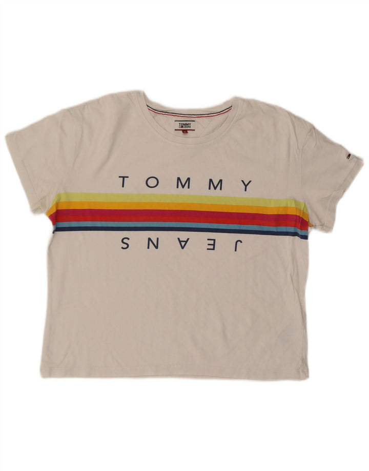 TOMMY HILFIGER T-shirt grafica da donna Top UK 14 Cotone bianco medio